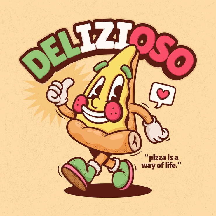 Vecteur gratuit pizza italienne vecteur de dessin animé rétro tendance dessinés à la main
