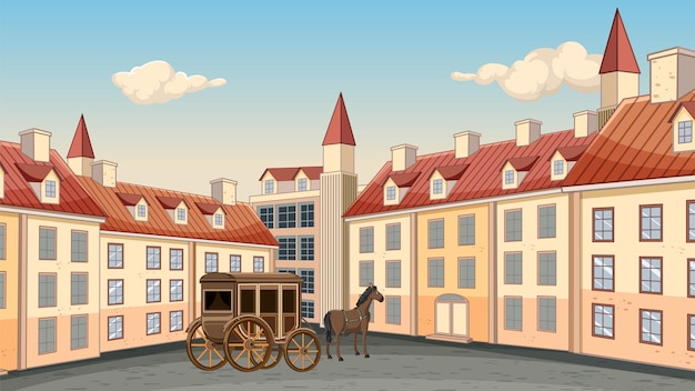 Place Historique De La Ville Européenne Avec Voiture à Chevaux