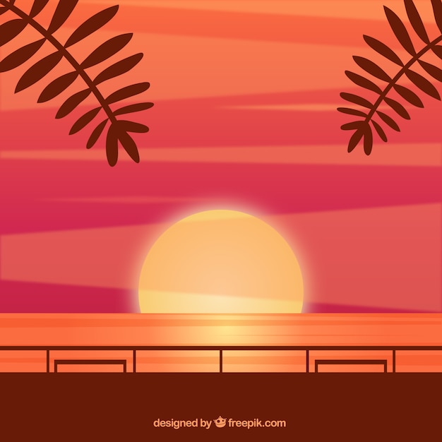 Vecteur gratuit plage au coucher du soleil fond