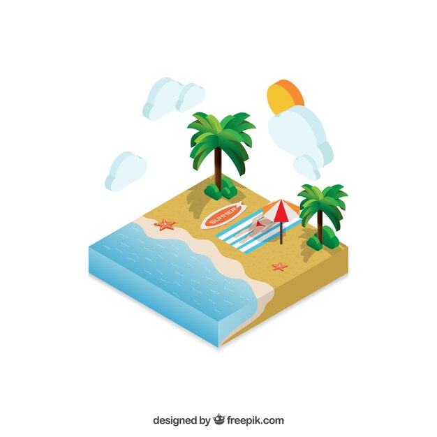 plage isométrique paysage estival