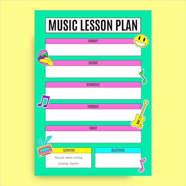 Plan de cours de musique cool drôle dessiné à la main