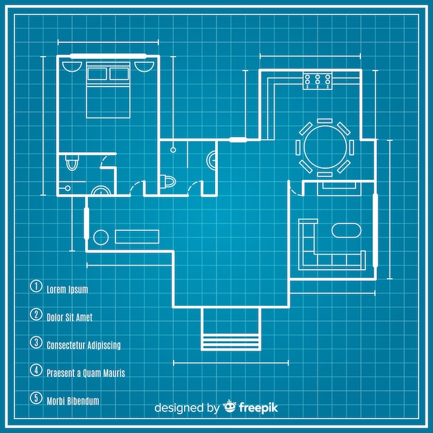 Vecteur gratuit plan d'esquisse de plan de maison