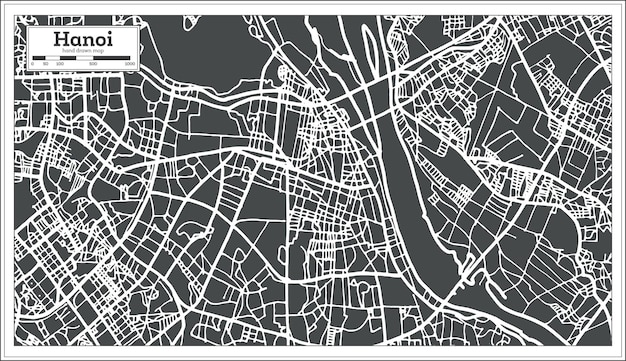 Plan de la ville de hanoi vietnam dans un style rétro. carte muette. illustration vectorielle.