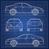 Vecteur gratuit plan de voiture. plan d'ingénierie de véhicule. structure d'illustration du modèle de berline