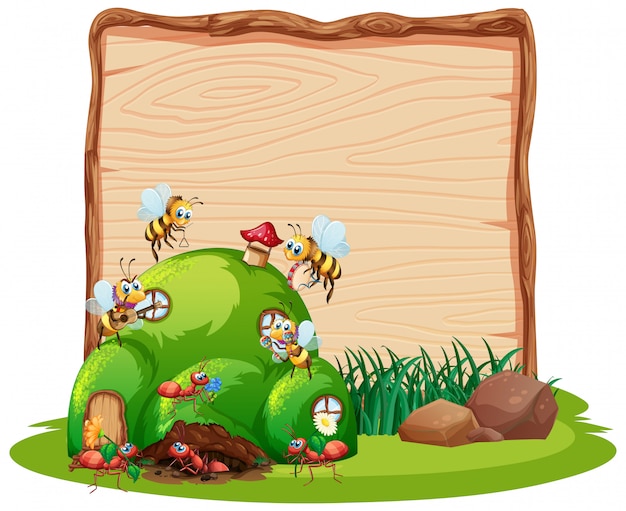 Vecteur gratuit planche de bois vierge dans la nature avec jardin animal isolé