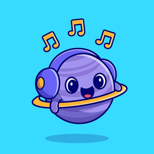 Planète Mignonne écoute De La Musique Avec Illustration D'icône De Dessin Animé De Casque.