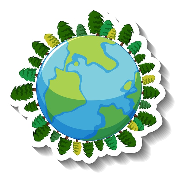 Vecteur gratuit planète terre avec des arbres en style cartoon