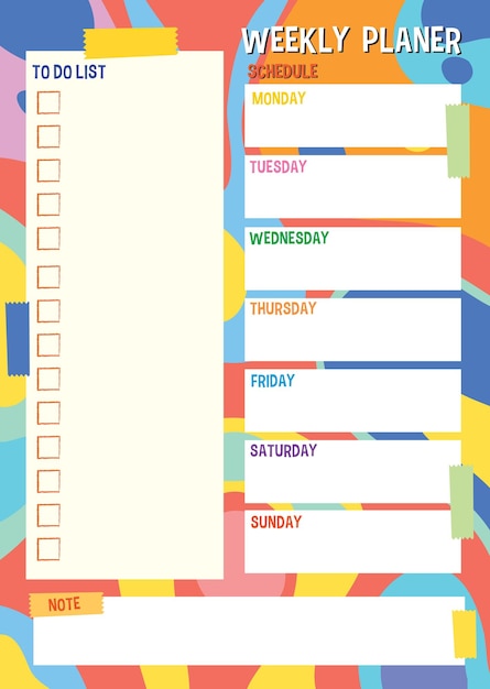 Planificateur Hebdomadaire Abstrait Coloré Et Conception De Liste De Tâches