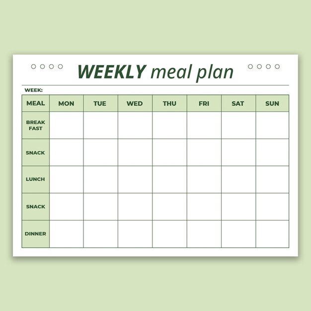 Planificateur de repas de régime hebdomadaire simple