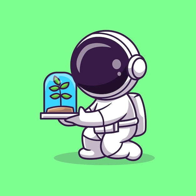 Vecteur gratuit plante de détention d'astronautes mignons dans une bouteille cartoon vector icon illustration science nature appartement isolé