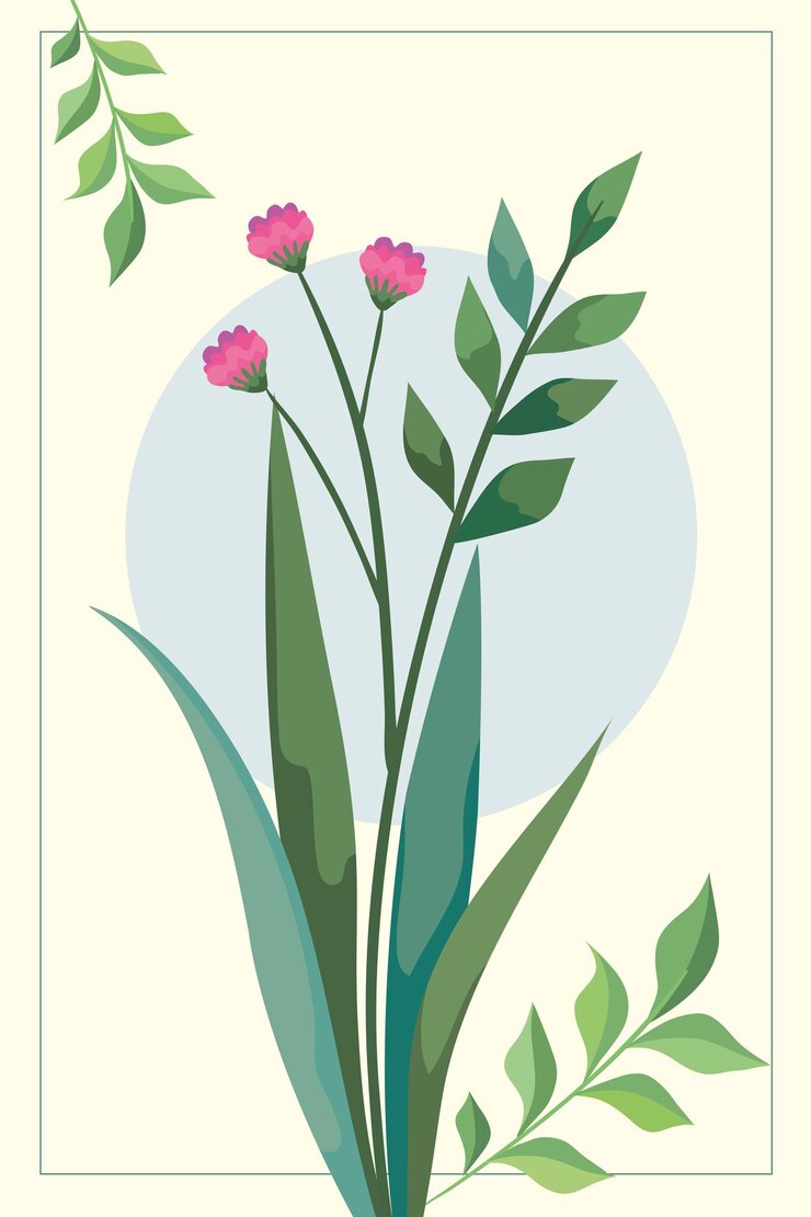 Vecteur gratuit plante de fleurs dans un cadre circulaire