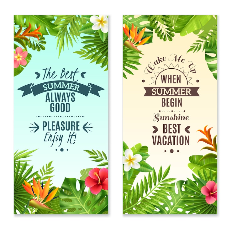 Vecteur gratuit plantes tropicales bannières colorées de vacances