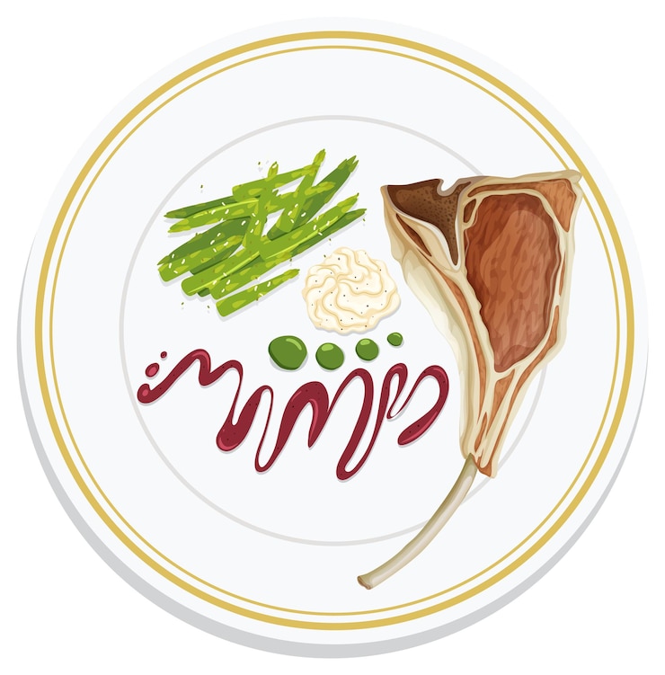 Vecteur gratuit plaque de dîner gourmet à la côte d'agneau