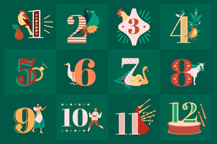Vecteur gratuit plat 12 jours d'illustration de noël