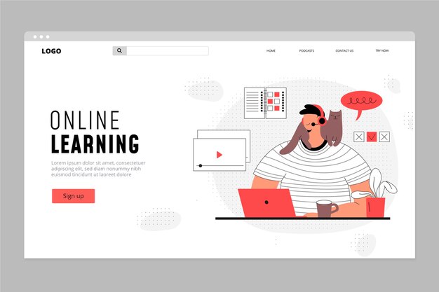Plateforme d'éducation en ligne linéaire plate