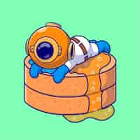 Vecteur gratuit un plongeur mignon posant sur une crêpe vector de dessins animés icon d'illustration science nourriture vector plat isolé