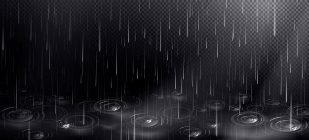Pluie et flaque d'eau avec des cercles de gouttes qui tombent.