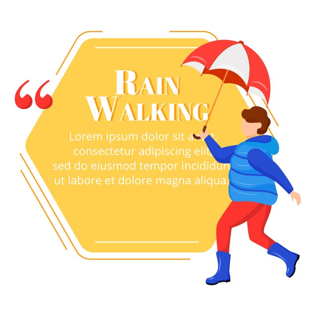 Happy Girl Walking Dog Sous La Pluie Vecteur Premium