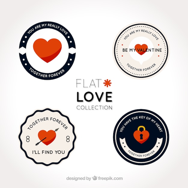 Vecteur gratuit plusieurs badges d'amour ronds