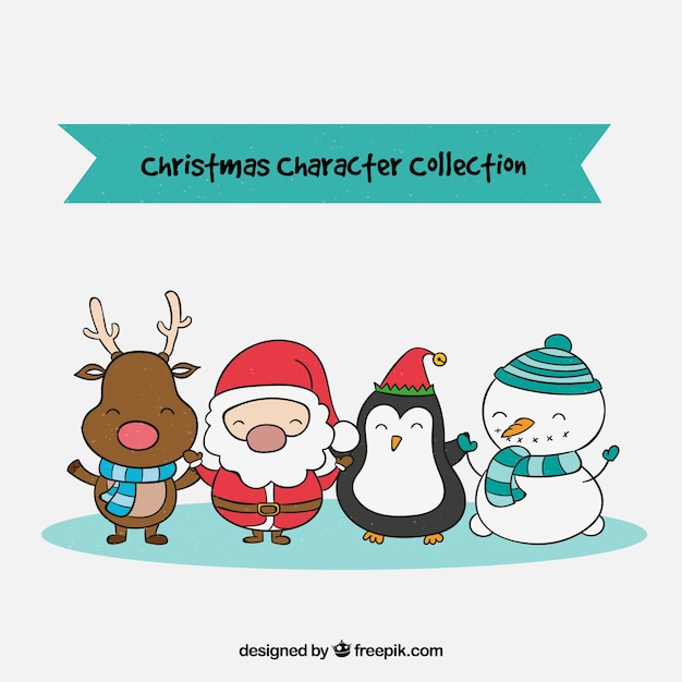 Vecteur gratuit plusieurs charmants personnages de noël dessinés à la main