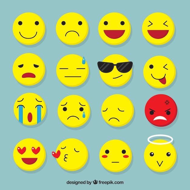 Plusieurs emojis plats avec des expressions faciales fantastiques