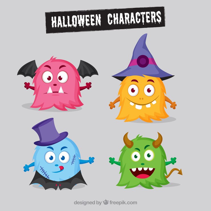 Vecteur gratuit plusieurs monstres de halloween colorés