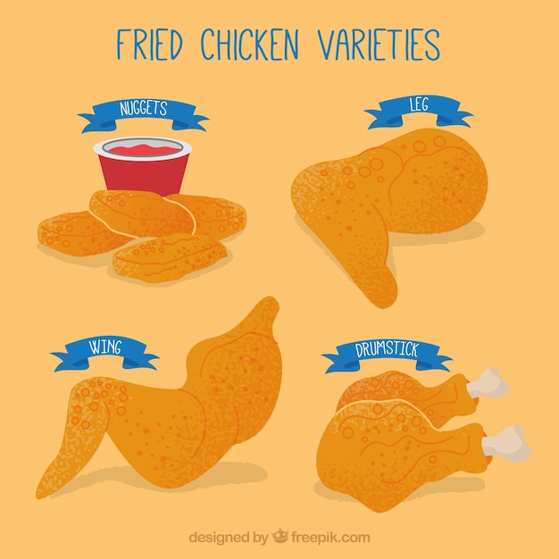 Vecteur gratuit plusieurs morceaux de poulet frit