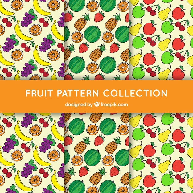 Vecteur gratuit plusieurs motifs avec des fruits savoureux