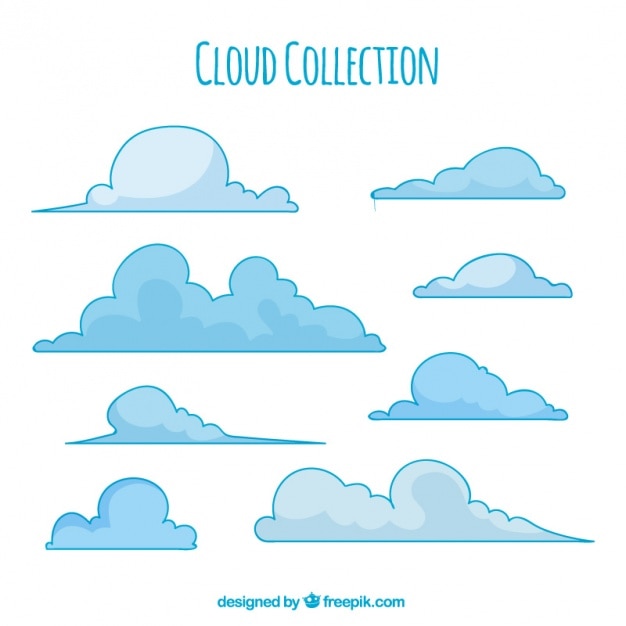 Vecteur gratuit plusieurs nuages ​​spongieux de couleur bleue
