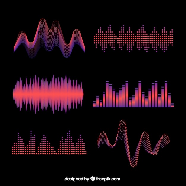 Vecteur gratuit plusieurs ondes sonores abstraites colorées