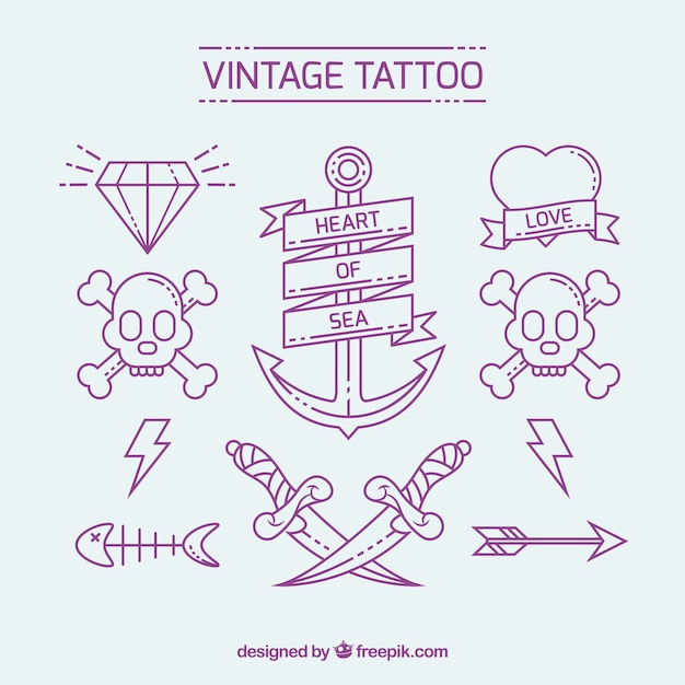 Vecteur gratuit plusieurs tatouages ​​tiré par la main vintage