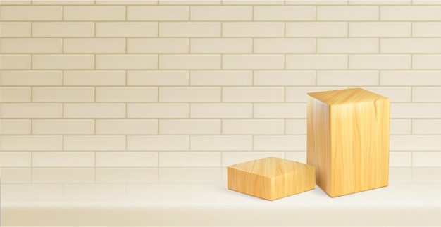 Podium En Bois Cube Avec Mur De Brique