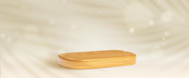 Vecteur gratuit podium en bois ovale sur fond beige