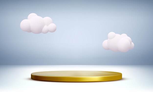 Podium d'or avec des nuages réalistes. Scène de démonstration de produit. illustration