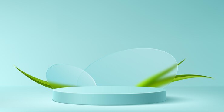 Vecteur gratuit podium de produit vide avec feuille d'herbe verte