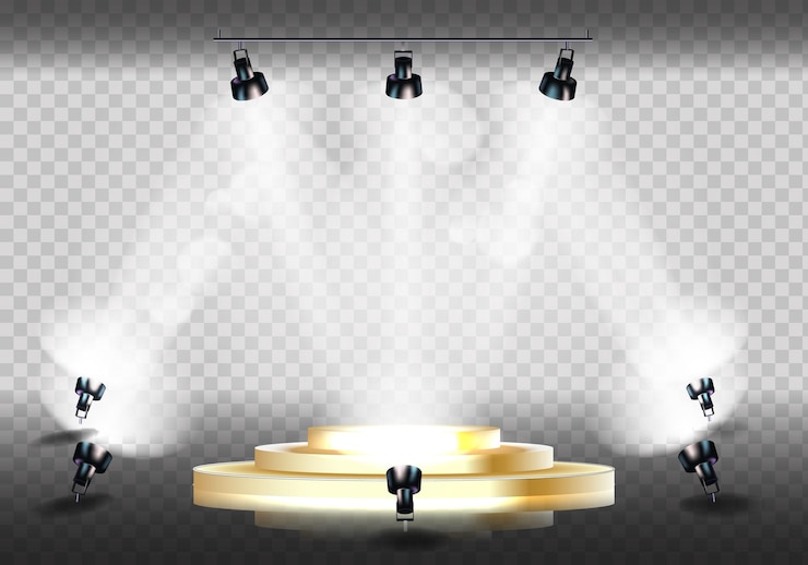 Vecteur gratuit podium avec scène lumineuse avec projecteurs sur fond transparent
