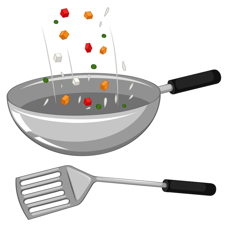 Vecteur gratuit poêle à frire et spatule