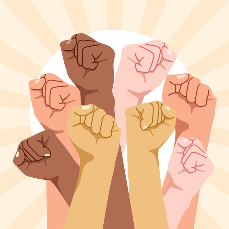 Vecteur gratuit poings levés multiraciaux