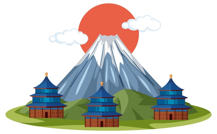 Vecteur gratuit point de repère du mont fuji au japon