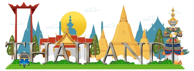 Vecteur gratuit points de repère d'attraction de bangkok thaïlande