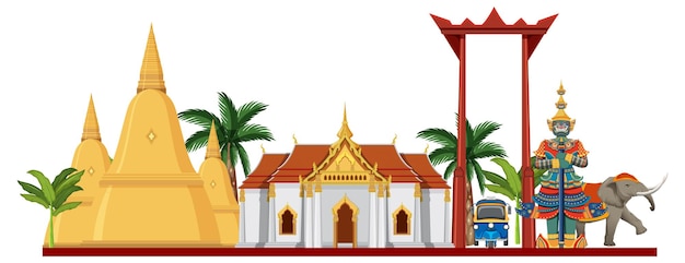 Vecteur gratuit points de repère d'attraction de bangkok thaïlande