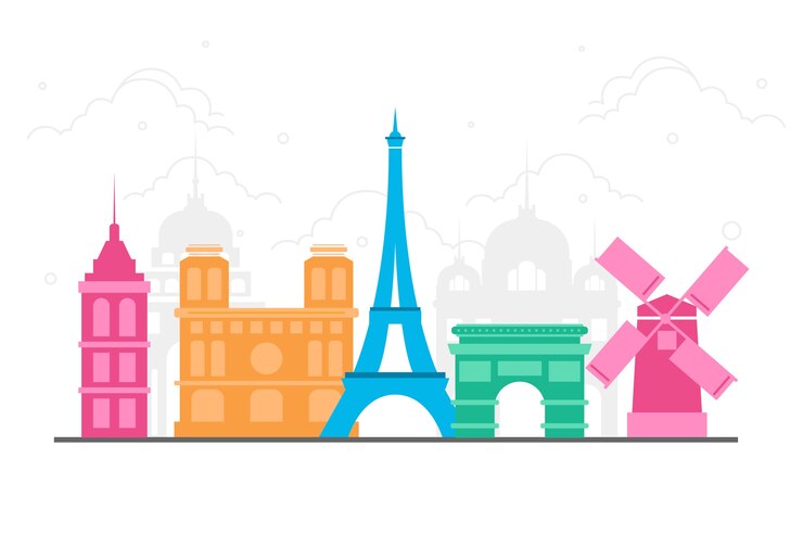 Vecteur gratuit des points de repère colorés sur l'horizon