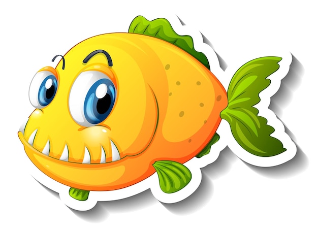 Vecteur gratuit poisson de dessin animé avec autocollant de dessin animé de gros crocs