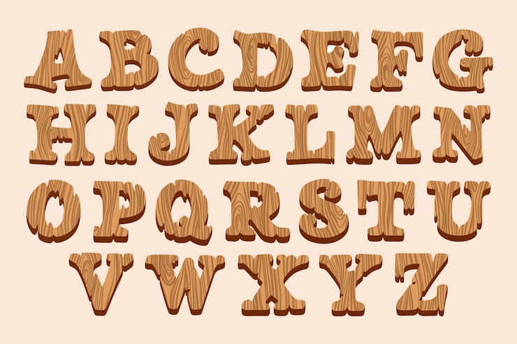 Vecteur gratuit police/alphabet en bois plat