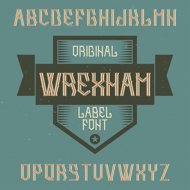 Vecteur gratuit police d'alphabet et étiquette vintage nommée wrexham.