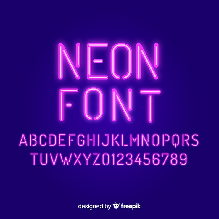 Vecteur gratuit police avec alphabet en néon