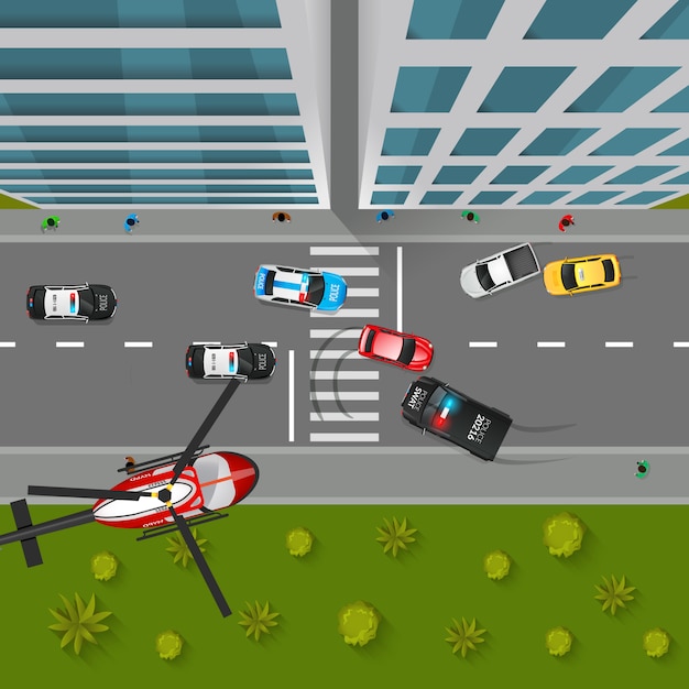 Vecteur gratuit police chase illustration vue de dessus