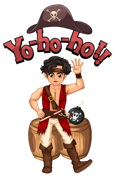 Vecteur gratuit police yo ho ho avec un personnage de dessin animé pirate