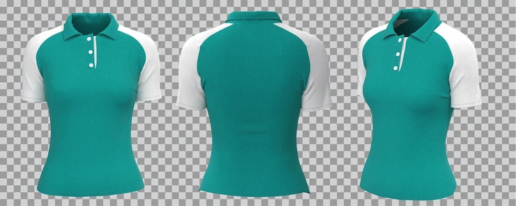 Vecteur gratuit polo femme réaliste blanc et vert aqua en vue différente