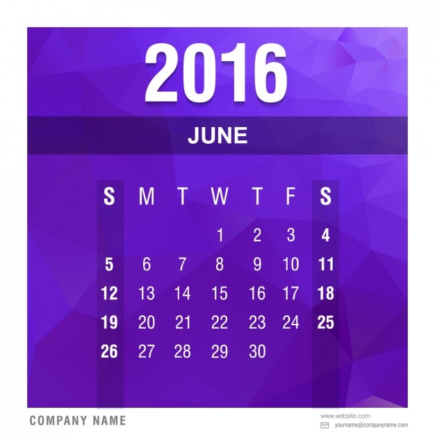 Vecteur gratuit polygonale 2016 calendar juin